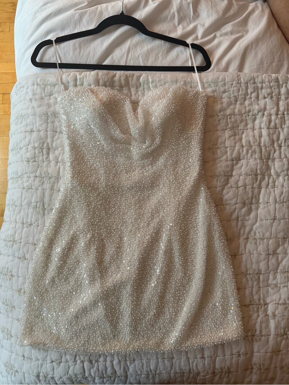 Sau Lee Lara Strapless White Beaded Mini Dress with Sweetheart Neckline, Sz 2 - Picture 4 of 8